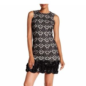 Donna Ricco New York Black & Nude Lace Cocktail Dress with Floral Hem -  Size 8